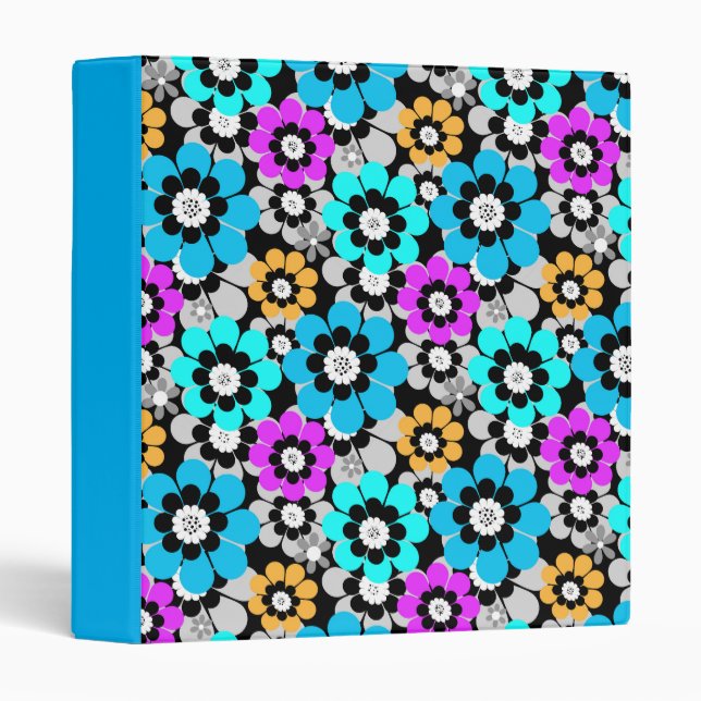 Colorful flowers daisies Blue Turquoise Purple  3 Ring Binder (Front/Spine)