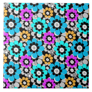 Colorful flowers daisies Blue Turquoise Purple Ceramic Tile