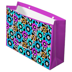 Colorful flowers daisies Blue Turquoise Purple Large Gift Bag