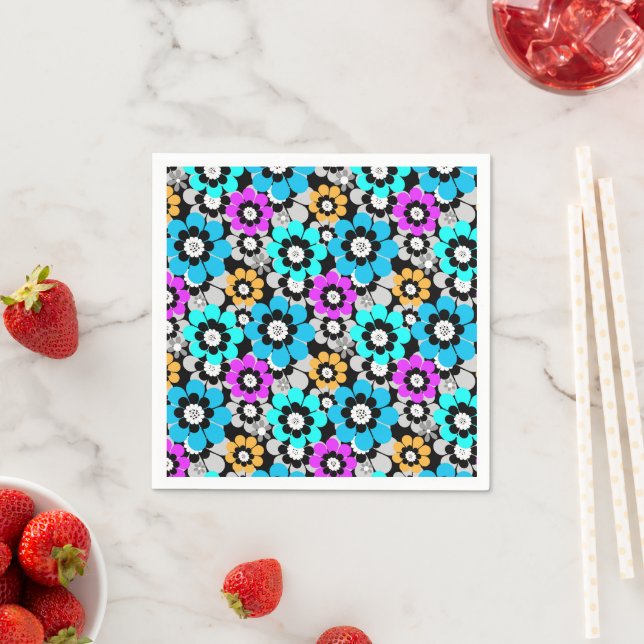 Colorful flowers daisies Blue Turquoise Purple  Napkins (Insitu)