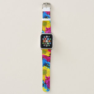 Colorful Flowers, Daisies - Blue Yellow Pink Apple Watch Band