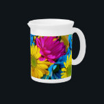 Colorful Flowers, Daisies - Blue Yellow Pink Beverage Pitcher<br><div class="desc">Elegant,  stylish and sophisticated photo of blue,  yellow and pink Daisy flowers. Modern and trendy gift,  perfect for the floral design lover in your life.</div>