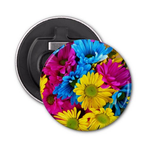 Colorful Flowers Daisies _ Blue Yellow Pink Bottle Opener