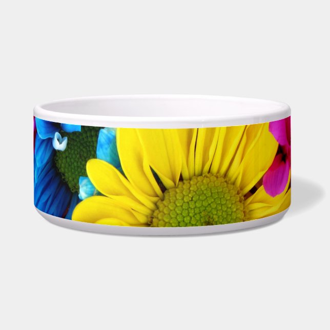 Colorful Flowers, Daisies - Blue Yellow Pink Bowl (Front)