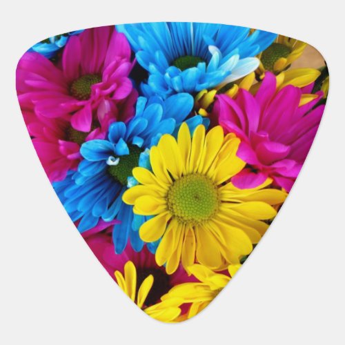 Colorful Flowers Daisies _ Blue Yellow Pink Guitar Pick