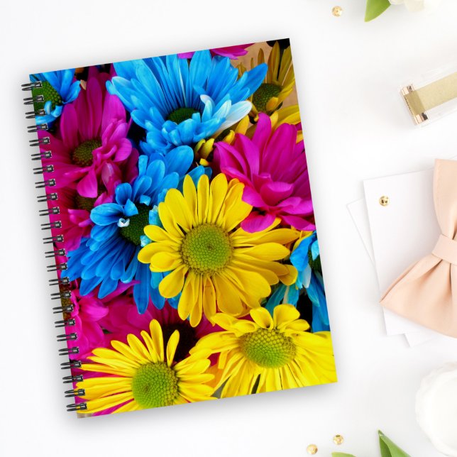 Colorful Flowers, Daisies - Blue Yellow Pink Notebook (Creator Uploaded)