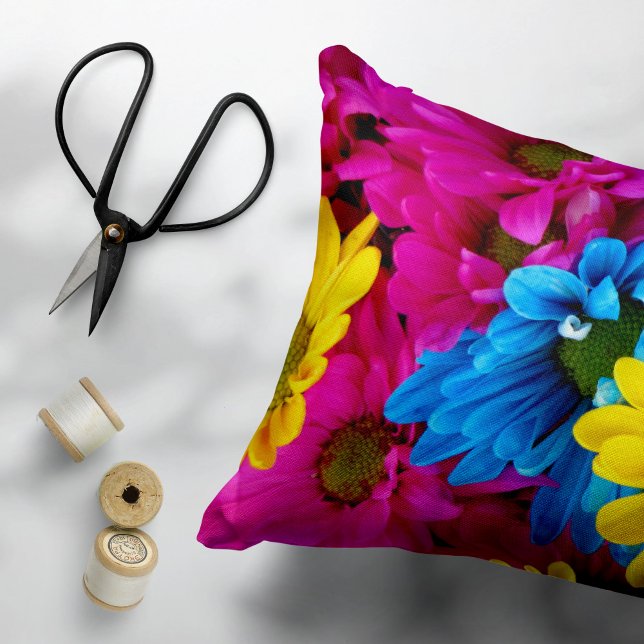 Colorful Flowers, Daisies - Blue Yellow Pink Pillow Case (Creator Uploaded)
