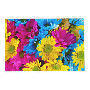 Colorful Flowers, Daisies - Blue Yellow Pink Placemat