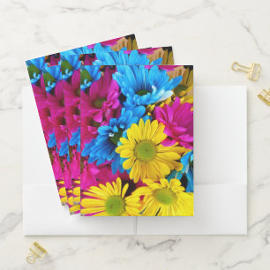 Colorful Flowers, Daisies - Blue Yellow Pink Pocket Folder