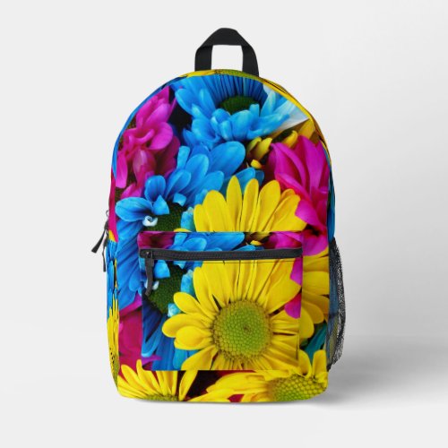 Colorful Flowers Daisies _ Blue Yellow Pink Printed Backpack