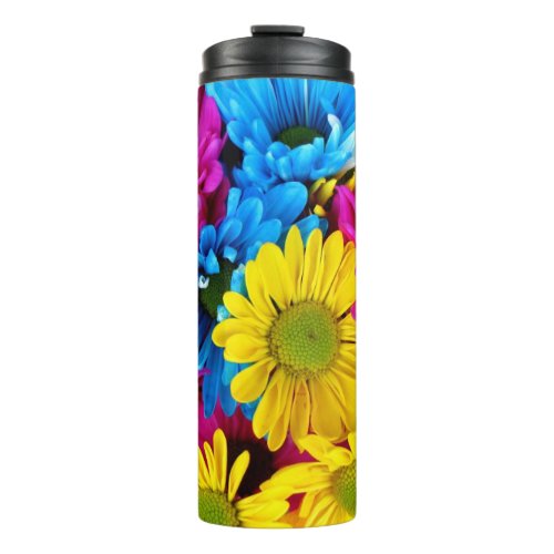 Colorful Flowers Daisies _ Blue Yellow Pink Thermal Tumbler