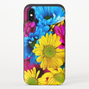 Colorful Flowers, Daisies - Blue Yellow Pink iPhone X Slider Case