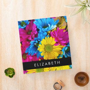 Colorful Flowers, Daisies, Boho, Your Name 3 Ring Binder