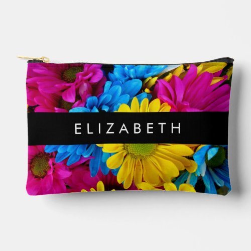 Colorful Flowers Daisies Boho Your Name Accessory Pouch