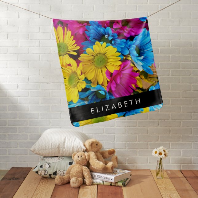 Colorful Flowers, Daisies, Boho, Your Name Baby Blanket (In Situ)