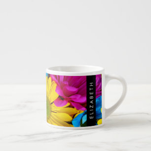 Colorful Flowers, Daisies, Boho, Your Name Espresso Cup
