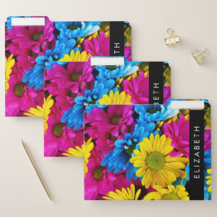Colorful Flowers, Daisies, Boho, Your Name File Folder