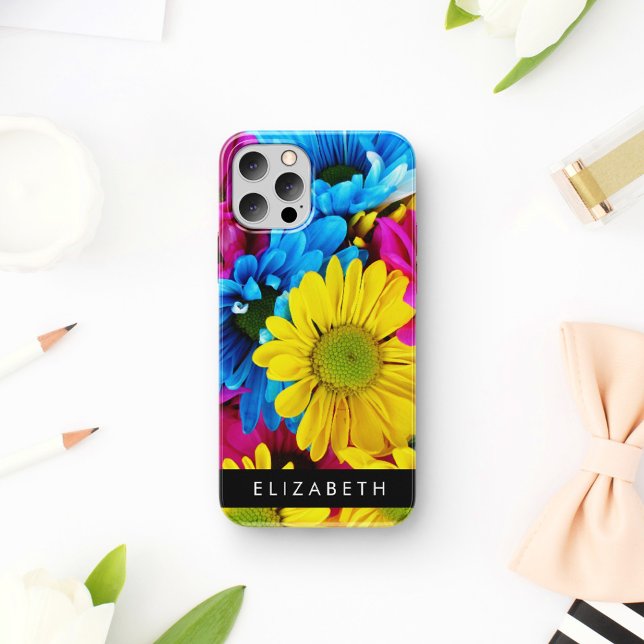 Colorful Flowers, Daisies, Boho, Your Name iPhone Case (Creator Uploaded)