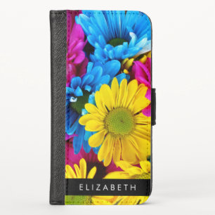 Colorful Flowers, Daisies, Boho, Your Name iPhone X Wallet Case