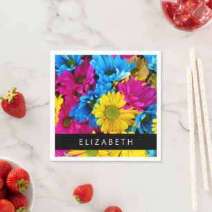 Colorful Flowers, Daisies, Boho, Your Name Napkins