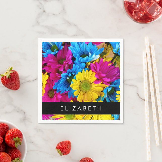 Colorful Flowers, Daisies, Boho, Your Name Napkins (Insitu)