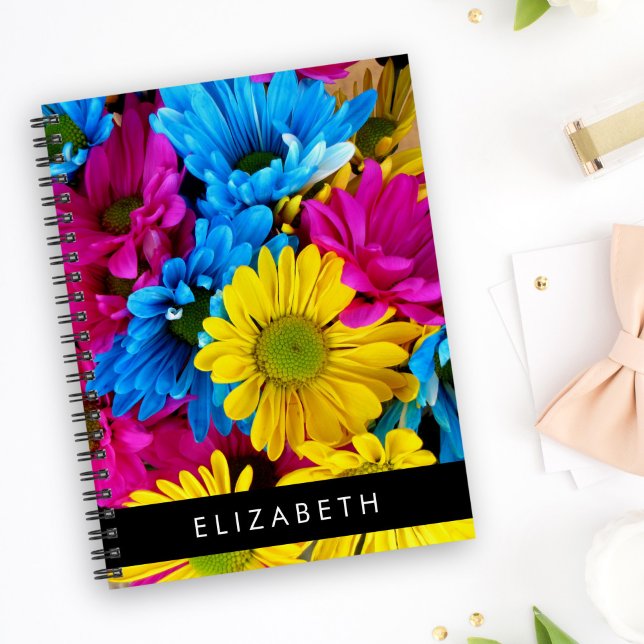 Colorful Flowers, Daisies, Boho, Your Name Notebook (Creator Uploaded)