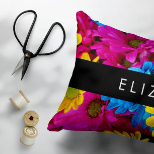 Colorful Flowers, Daisies, Boho, Your Name Pillow Case