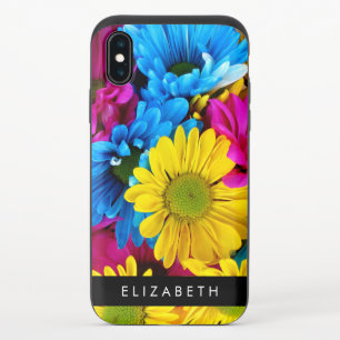 Colorful Flowers, Daisies, Boho, Your Name iPhone X Slider Case