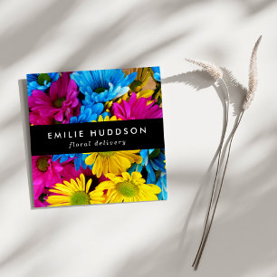 Colorful Flowers, Daisies, Floristry, Flower Shop Square Business Card