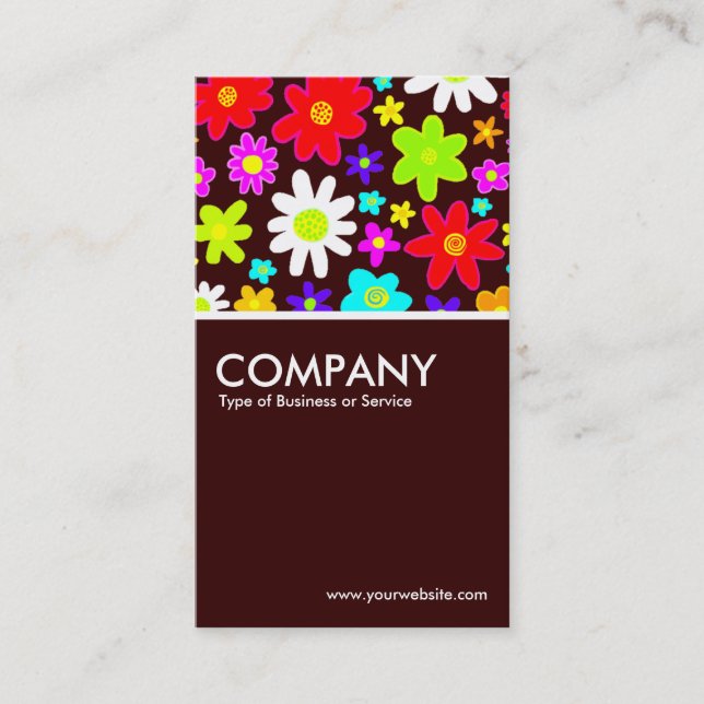 Colorful Flowers - Dark Brown Business Card (Front)