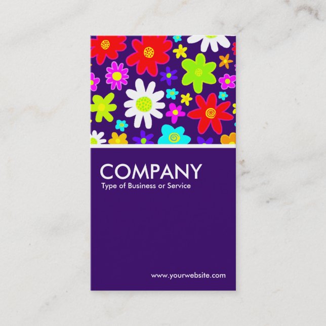 Colorful Flowers - Dark Violet Business Card (Front)