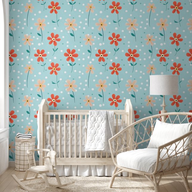 Colorful Flowers Delicate Pattern Wallpaper (Kids)