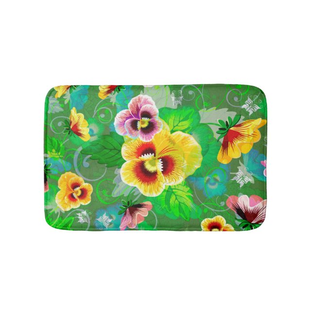 Colorful Flowers Design Bathroom Mat (Front)
