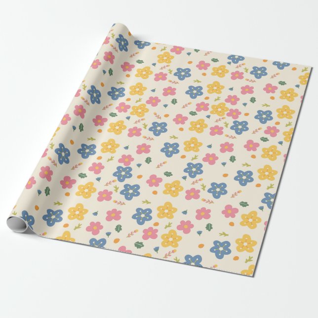 Colorful flowers doodle  wrapping paper (Unrolled)