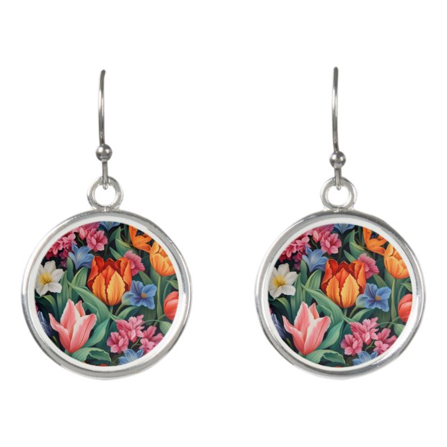 Colorful Flowers  Earrings (Front)