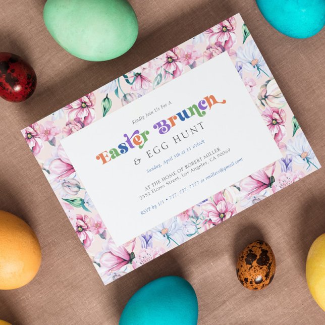 Colorful Flowers Easter Brunch & Egg Hunt Invitation (Creator Uploaded)