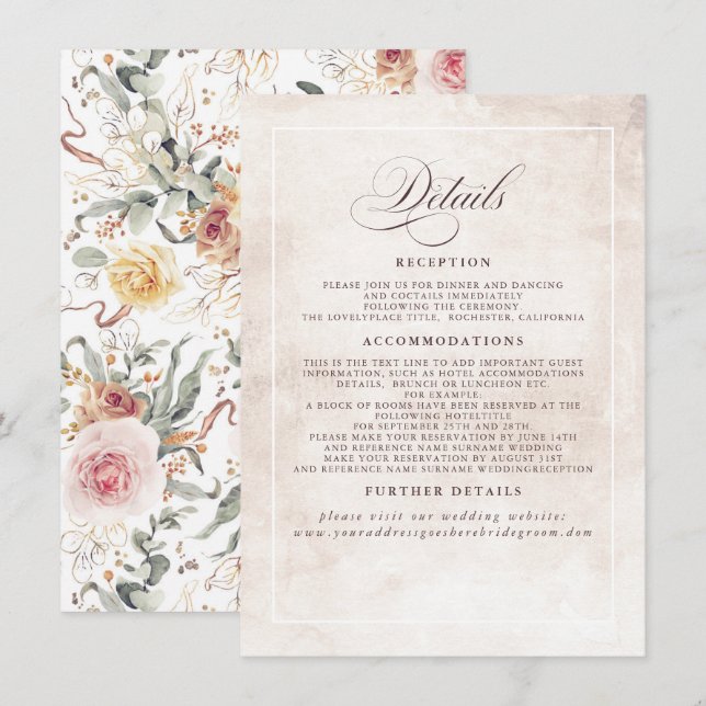 Colorful Flowers Elegant Boho Wedding Details Enclosure Card (Front/Back)