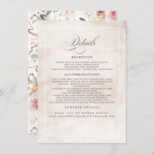 Colorful Flowers Elegant Boho Wedding Details Enclosure Card