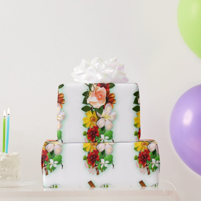 Colorful Flowers Elegant Modern Template Gift Wrapping Paper (Party Gifts)