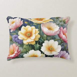 Colorful Flowers Elegant Watercolor Painting Accent Pillow