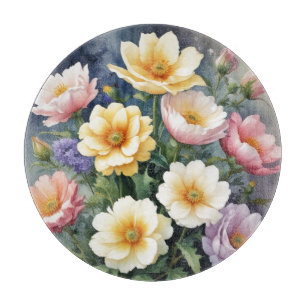 Colorful Flowers Elegant Watercolor Painting Cutting Board