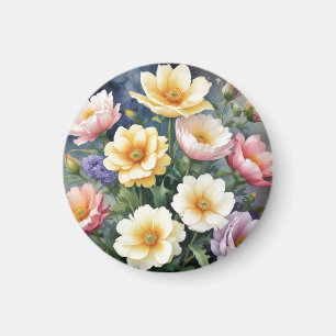 Colorful Flowers Elegant Watercolor Painting Magnet