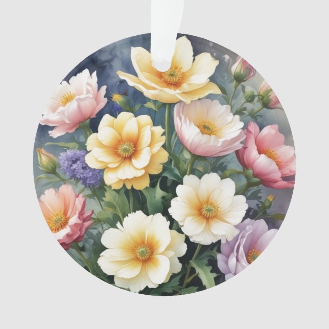Colorful Flowers Elegant Watercolor Painting Ornament (Front)