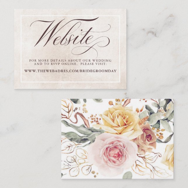 Colorful Flowers Elegant Wedding Website Enclosure Card (Front/Back)