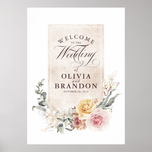 Colorful Flowers Elegant Wedding Welcome Sign