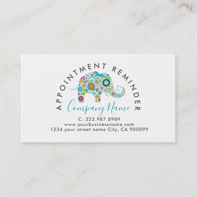 Colorful Flowers Elephant Appointment Card (Front)