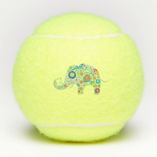 Colorful Flowers elephant illustration Tennis Balls