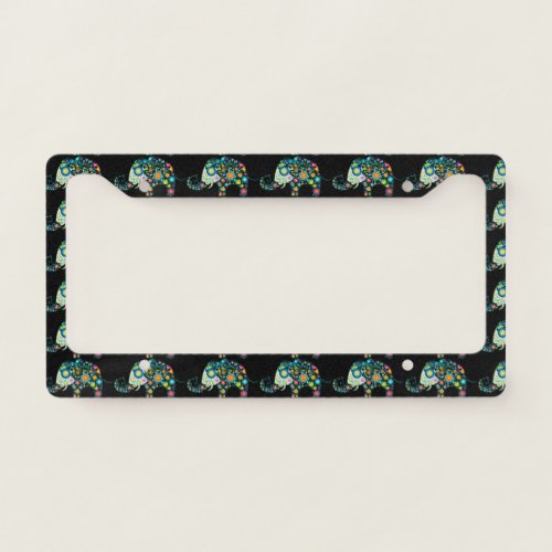 Colorful Flowers Elephant Pattern License Plate Frame