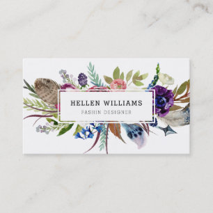 Colorful flowers & feathers bouquet business card