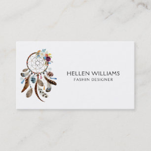 Colorful flowers & feathers dreamcatcher business card